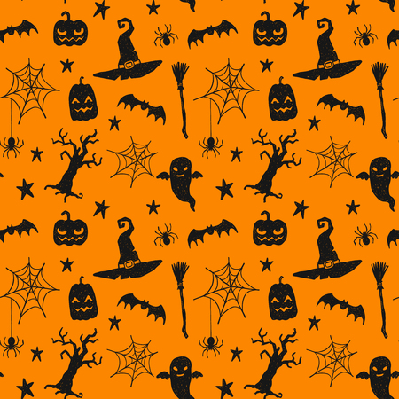 Seamless vector pattern with hand drawn doodle halloween symbolsのイラスト素材