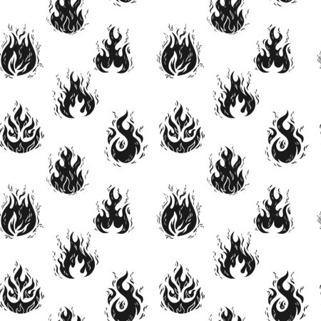 Seamless pattern with hand drawn flame, fire print designのイラスト素材