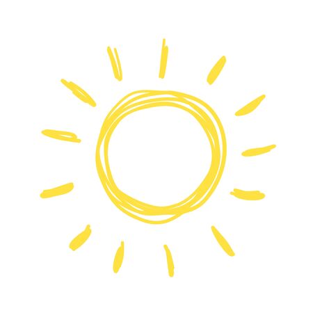 Funny doodle sun. Hand drawn vector icon.のイラスト素材