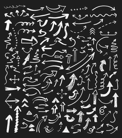 Hand drawn doodle arrows set on a blackboard backgroundのイラスト素材