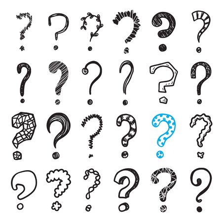Hand drawn doodle questions marks vector set.のイラスト素材