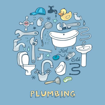 Hand drawn creative plumbing backgroundのイラスト素材