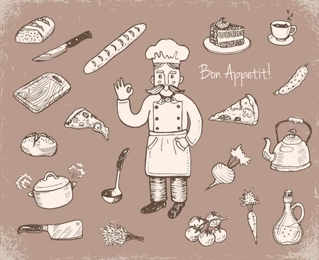 Hand drawn doodle cooking set.のイラスト素材