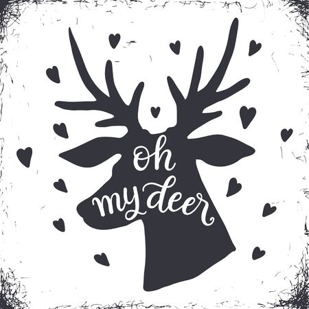 Oh my deer, hand lettering Christmas card designのイラスト素材