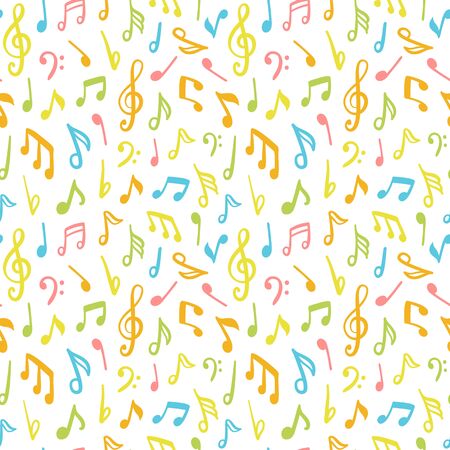 hand drawn doodle music notes seamless patternのイラスト素材