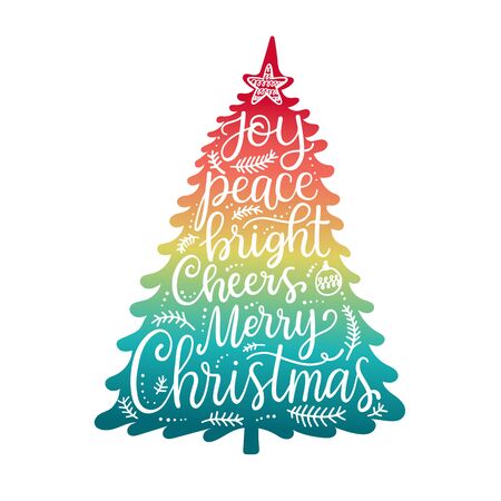 Merry Christmas phrases, hand lettering greeting cardのイラスト素材
