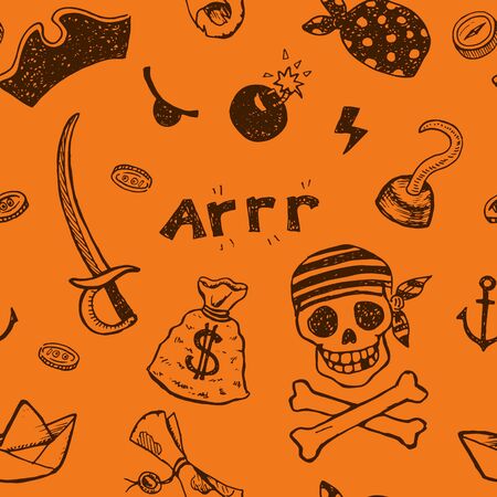 Pirates elements seamless patternのイラスト素材