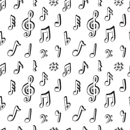 Sseamless pattern with hand drawn music note doodlesのイラスト素材