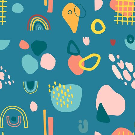Seamless vector pattern with abstract shapes in modern contemporary collage style.のイラスト素材