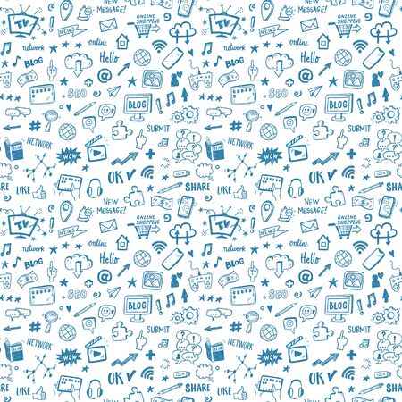 Social media sketch vector seamless doodle pattern.のイラスト素材