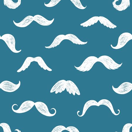 Vector seamless pattern with mustache silhouettes. Ideal for cards, invitations, baby shower, party, kindergarten, children room decoration.のイラスト素材