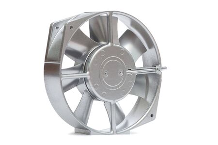 The silvery metal fan on a white backgroundの写真素材