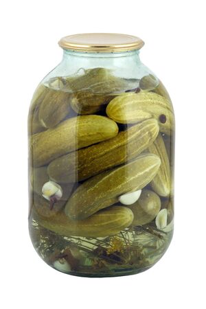 Pickle in glass bank it is closed by a cover の写真素材