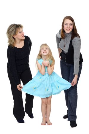 The woman,  girl and child isolated on a white backgroundの写真素材