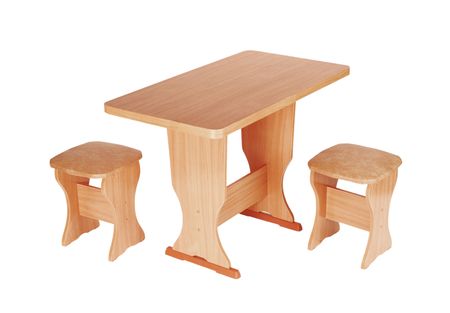 The table and stools are isolated on a white backgroundの写真素材