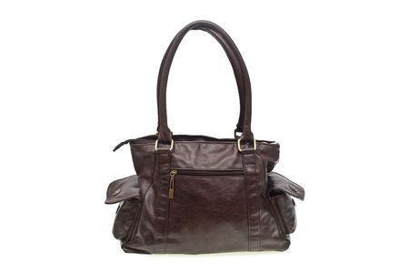 brown leather bag over white backgroundの写真素材