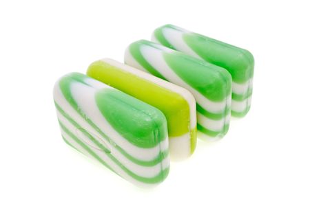 Pieces of soap are isolated on a white backgroundの写真素材