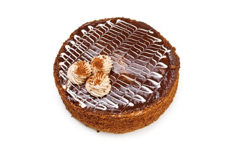 The chocolate pie is isolated on a white backgroundの写真素材