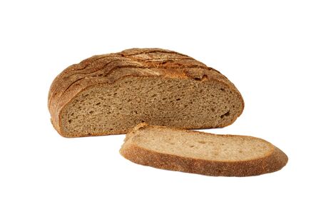 The cut rye bread is isolated on a white backgroundの写真素材