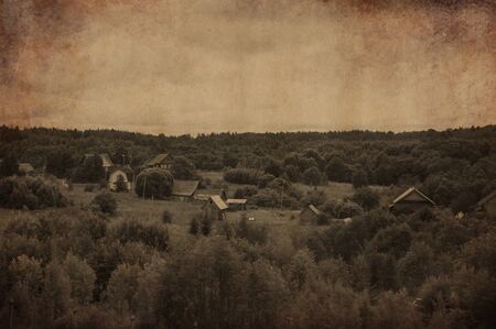 Aged photo of the village の写真素材