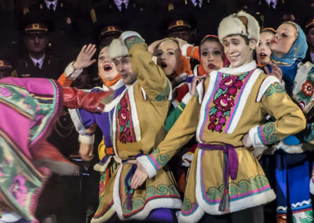 Dance group of the Alexandrov Ensemble performs a dance, Moscow, March 6, 2013のeditorial素材