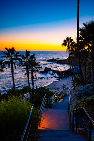 after sunset beach with walking roadの写真素材