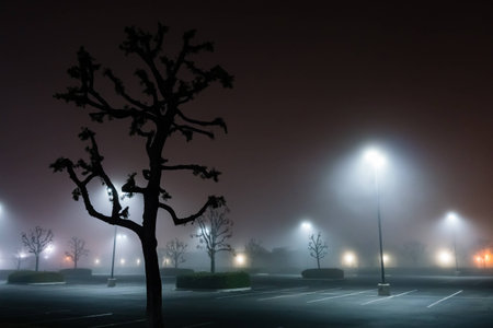 foggy night parking lot-2の写真素材