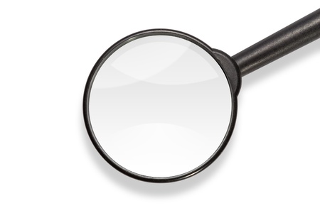 Close up of magnifying glass, isolated on white background, with clipping pathの写真素材