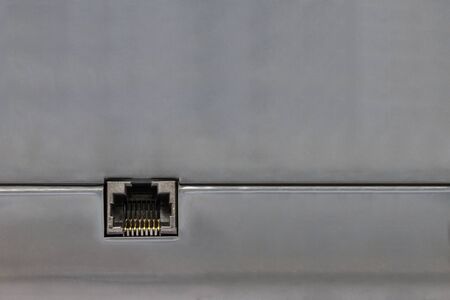 Close up of RJ-45 receptacle, port for lan, ethernet connectionの写真素材