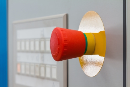 Close up of emergency stop button switchの写真素材