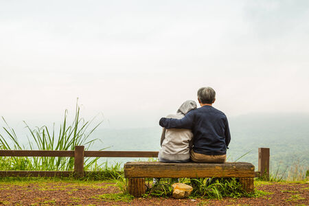 Romantic hug at Pang Sida national park, Thailandの写真素材