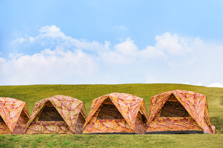 Dome tents camping on the hill, Thailandの写真素材