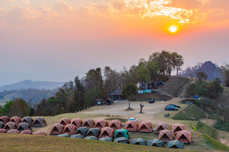 NAN, THAILAND - 17 FEBRUARY 2015 - Sunset at camping area on top of Doi Samer Dao in Nan province, Thailand.のeditorial素材
