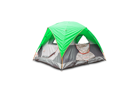 Green dome tent, isolated on white background with clipping pathの写真素材