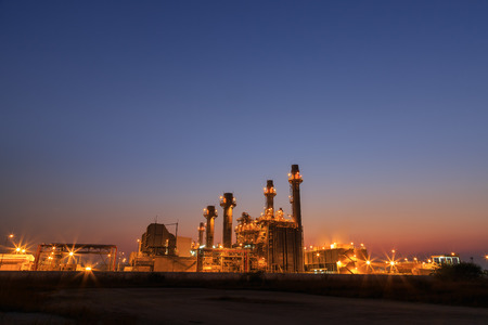 Gas turbine electrical power plant at dusk (twilight)の写真素材
