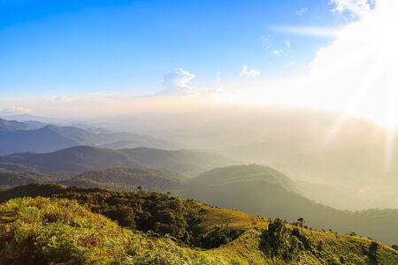 Beautiful scenery looking while trekking on Kew Mae Pan nature trail, Chiang Mai, Thailandの写真素材
