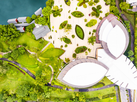 NAKHON PATHOM, THAILAND - 24 SEPTEMBER 2017 - Aerial view from drone of medicinal plant garden called Sireeruckhachati Nature Learning Park in Mahidol university, Thailand.のeditorial素材