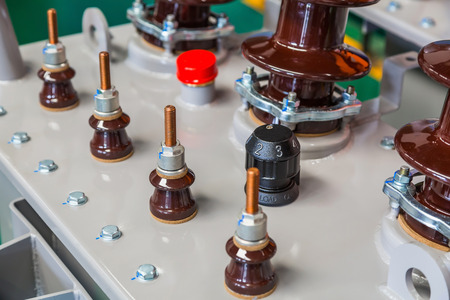 Components on tank cover of three phase oil immersed distribution transformer, focusing on off-load...