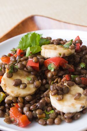 Selective focus image of an African bananas lentils salad.の写真素材