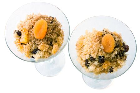 Seffa de Couscous, a traditional sweet dish from Algeria and Morocco made with cinnamon and dried fruits like raisins and apricots.の写真素材