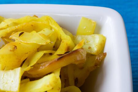 Selective focus image of white cabbage cooked in Indian style.の写真素材