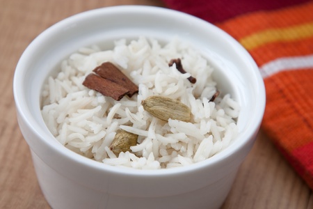Image of rice with spices like cloves, cinnamon and cardamom.の写真素材