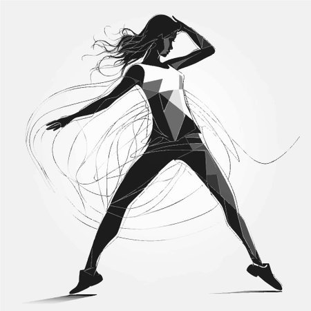 Silhouette of a girl in a dance pose. Vector illustrationのイラスト素材