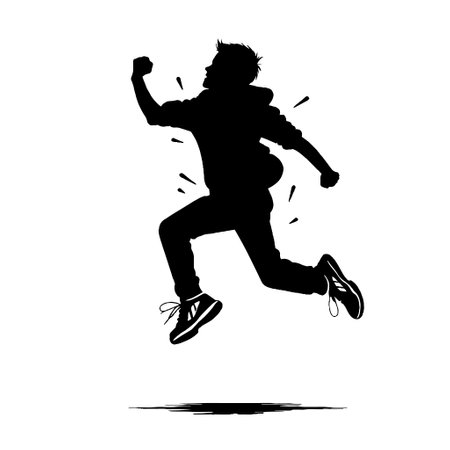 Silhouette of a boy jumping on a white background. Vector illustrationのイラスト素材