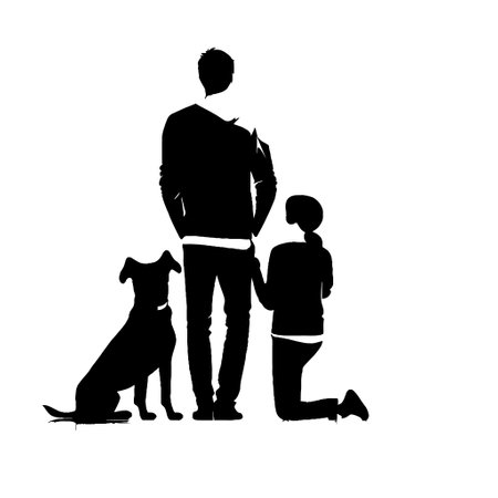 Vector silhouette of family with dog on white background. Symbol of pets.のイラスト素材