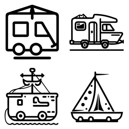 Set of camping trailer icons. Vector illustration isolated on white background.のイラスト素材