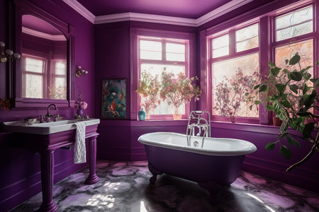 Luxury purple bathroom interior design. 3D render concept.の素材