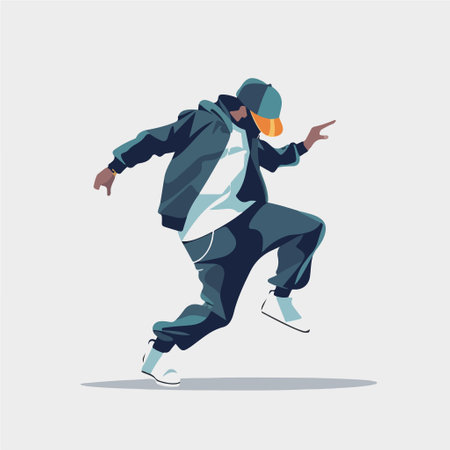 Hip hop dancer and b-boy in action, vector illustration on white background.のイラスト素材