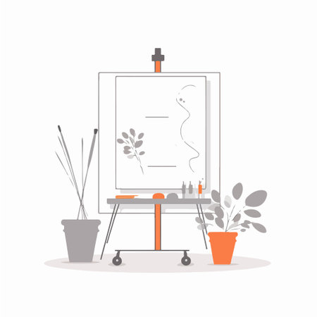 Vector illustration of an easel with a picture on a white background.のイラスト素材