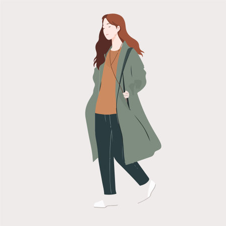 Fashionable young woman in a stylish coat. Vector illustration.のイラスト素材